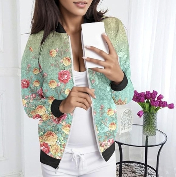 Jackets & Blazers - Floral Vintage Light Bomber Jacket